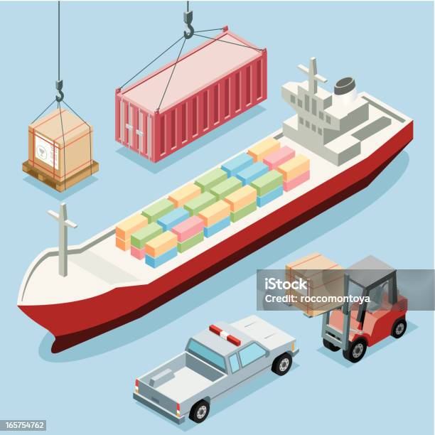 Isometric Transport Towarowy - Stockowe grafiki wektorowe i więcej obrazów Rzut izometryczny - Rzut izometryczny, Kontenerowiec, Przewóz ładunku