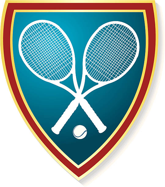 ilustraciones, imágenes clip art, dibujos animados e iconos de stock de raqueta de tenis shield gráfico - silhouette tennis competitive sport traditional sport