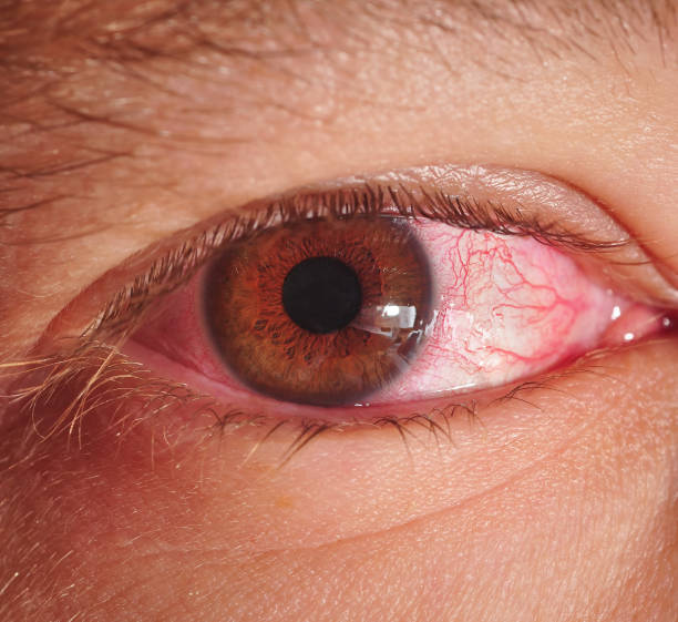 Sicke eyeball with pink eye or Conjunctivitis stock photo