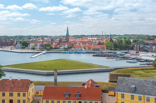 Aerial view of Elsinore Skyline with Churches - Helsingor, Denmark