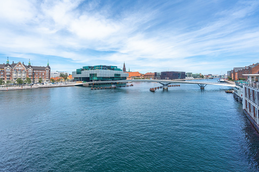 Copenhagen Inner Harbour Canal Skyline with Lille Langebro Bridge and Royal Library - Copenhagen, Denmark