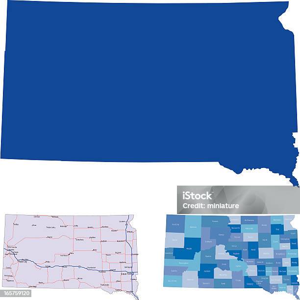 Dakota Du Sud Vecteurs libres de droits et plus d'images vectorielles de Bleu - Bleu, Carte, Carte routière