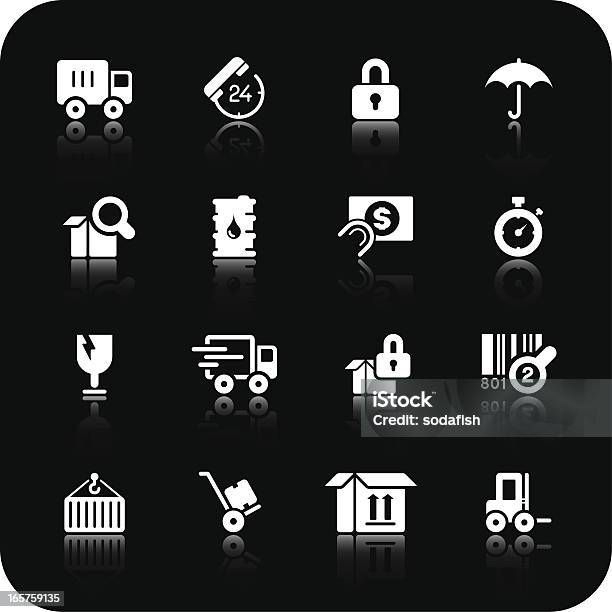 Logistik Icons Weiß Series Stock Vektor Art und mehr Bilder von Icon - Icon, Container, Schwarzer Hintergrund