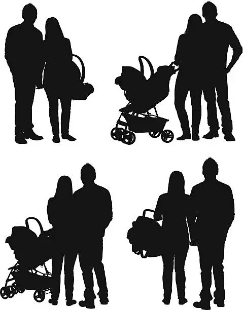 Vector illustration of Young parents silhouettes
