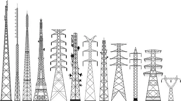 Vector illustration of Incredibly Detailed Tower Silhouettes