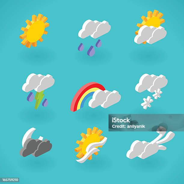 Weather Icons Stock Illustration - Download Image Now - Isometric Projection, Weather, Rain