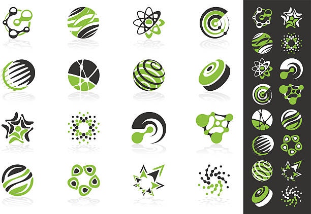 An abstract design of green and black technology icons vector art illustration