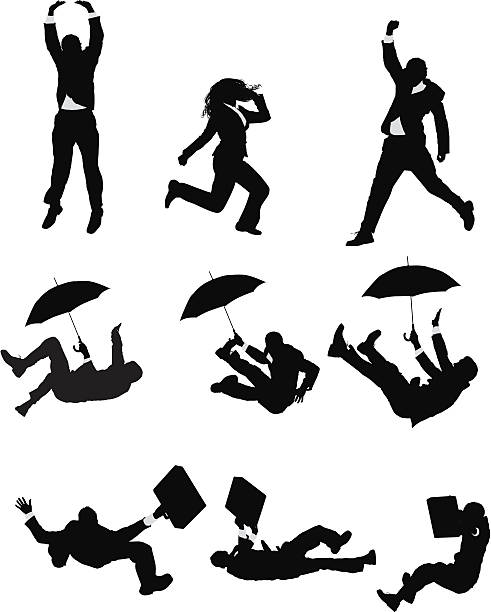 ilustrações, clipart, desenhos animados e ícones de empresários saltar e caindo - men silhouette arms outstretched freedom