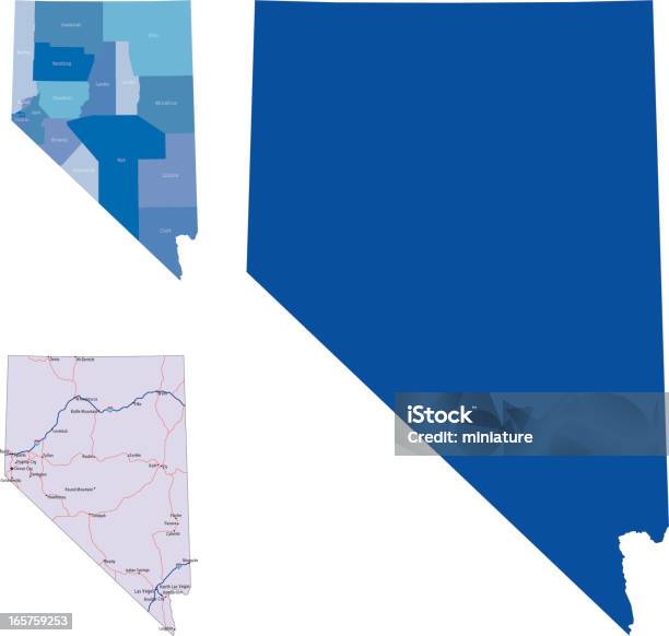 Le Nevada Vecteurs libres de droits et plus d'images vectorielles de Carte - Carte, Carte routière, Contour