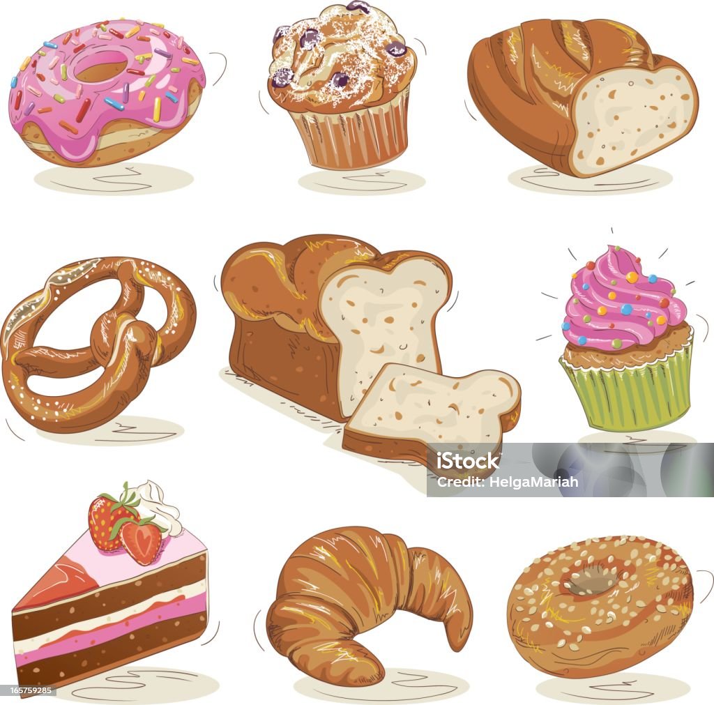 Conjunto de produtos no forno - Royalty-free Muffin arte vetorial