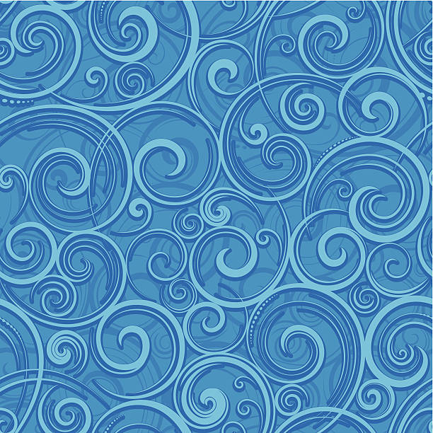 Seamless spiral wallpaper background Blue ornate swirling motif background. Will tile endlessly. background of koru designs stock illustrations