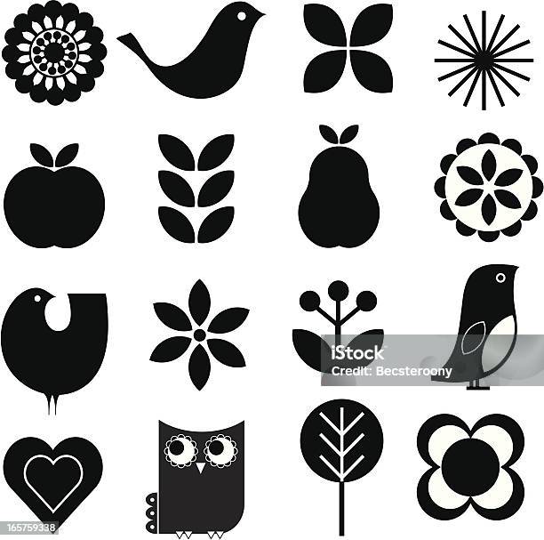 Retro Nature Icon Set Stock Illustration - Download Image Now - Icon, Flower, Bird