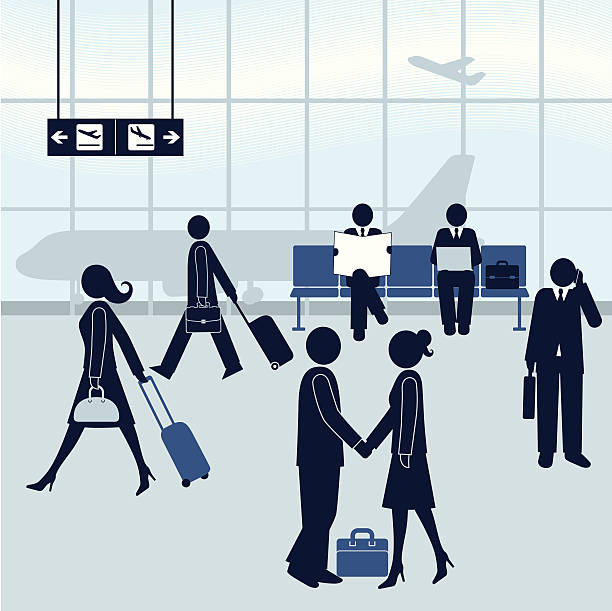 ilustraciones, imágenes clip art, dibujos animados e iconos de stock de escena del aeropuerto - airport newspaper travel business travel