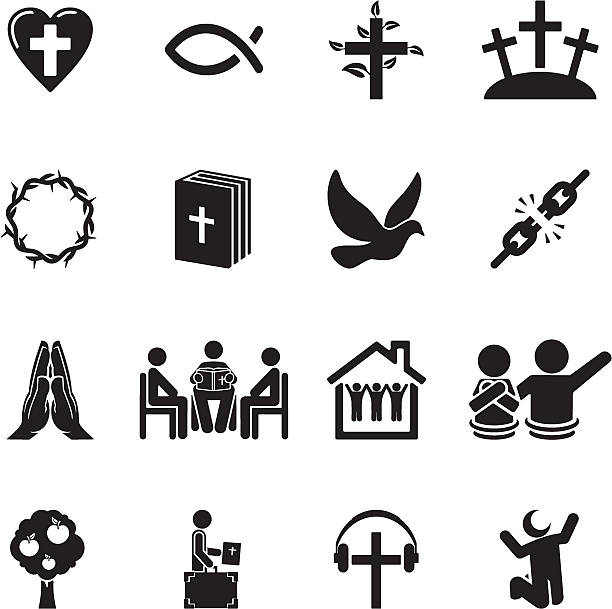 illustrazioni stock, clip art, cartoni animati e icone di tendenza di christian icona set - god crucifix cross human hand