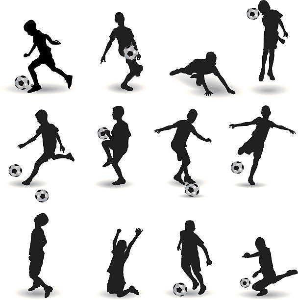 illustrations, cliparts, dessins animés et icônes de soccer school - soccer child silhouette sport