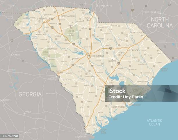 South Carolina Mapy - Stockowe grafiki wektorowe i więcej obrazów Stan Karolina Południowa - Stan Karolina Południowa, Mapa, Grafika wektorowa