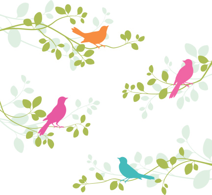 Illustration of birds on branches.  File is layered.  Global colors used and hi res jpeg included.  