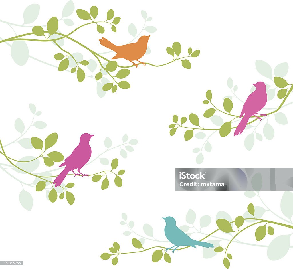 Birds and Branches Illustration of birds on branches.  File is layered.  Global colors used and hi res jpeg included.   Bird stock vector