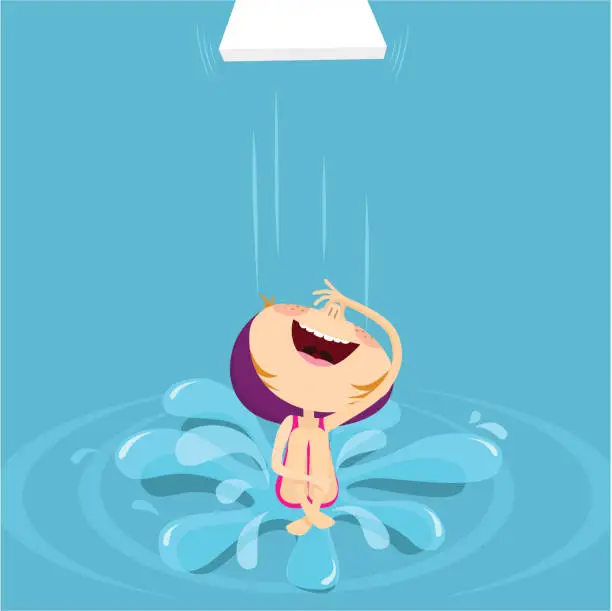 Vector illustration of girl swimming pool splash summer fun plunge illustration vector cartoon