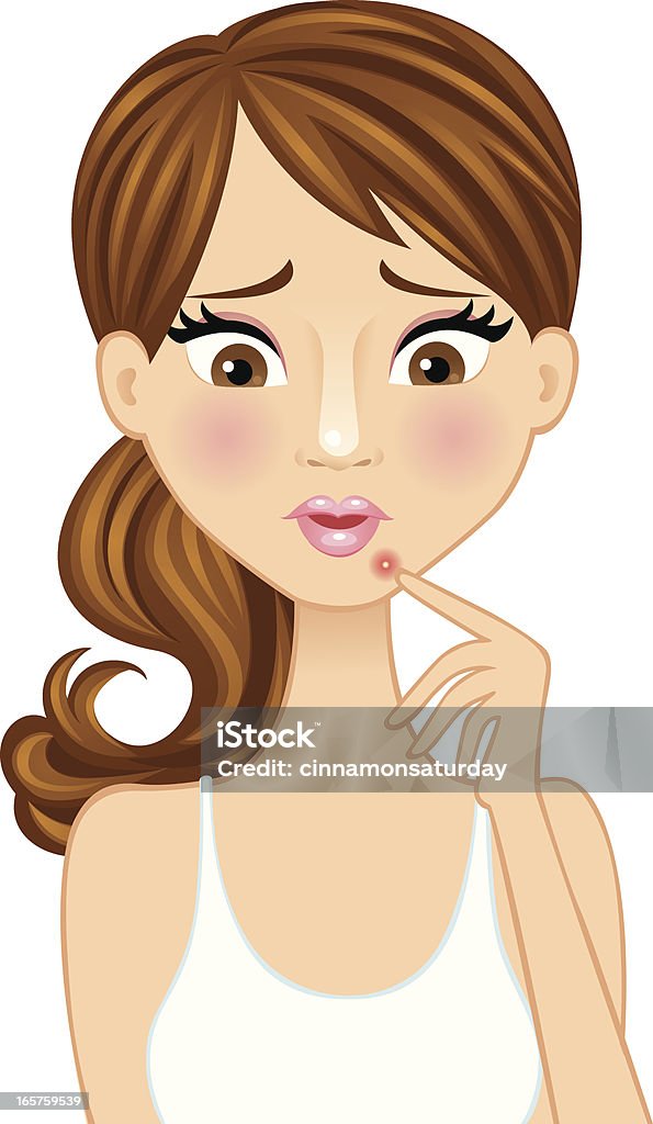 Graziosa brunette con zit per il mento - arte vettoriale royalty-free di Brufolo