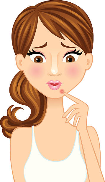 Pretty brunette with a zit on her chin vector art illustration