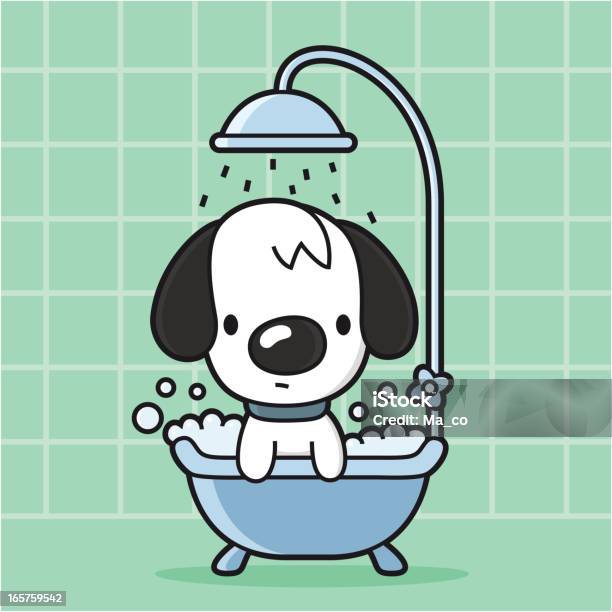 Cartoon Hund Nimmt Ein Schaumbad In Der Badewannedusche Stock Vektor Art und mehr Bilder von Badewanne