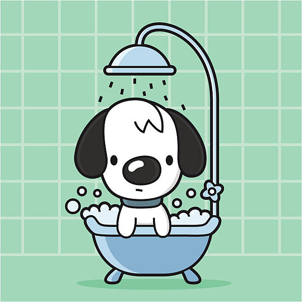 Cartoon Dog Takes A Bath In The Bathtub Shower Stock Illustration - Download  Image Now - Dog, Bathtub, Shower - iStock