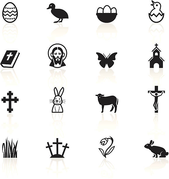 ilustrações de stock, clip art, desenhos animados e ícones de páscoa símbolos-preto - easter egg religion cross spirituality