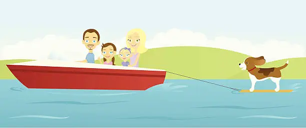 Vector illustration of Happy Family on the Lake