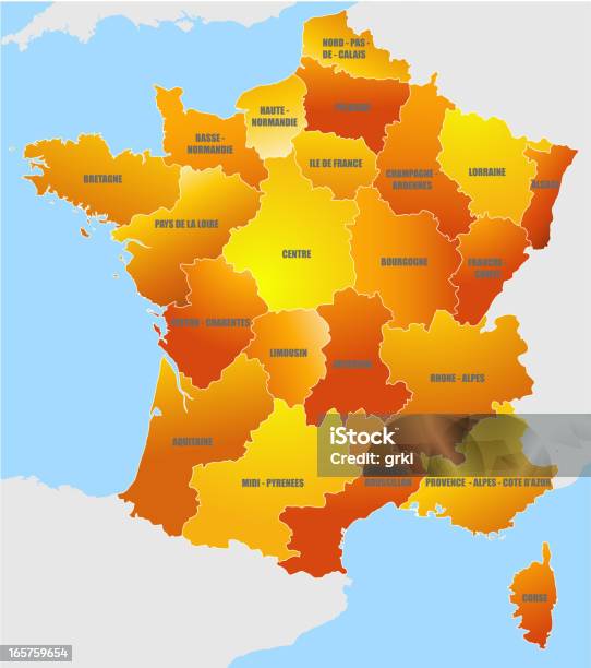 Mappa Di Francia Con Le Regioni - Immagini vettoriali stock e altre immagini di Francia - Francia, Carta geografica, Arancione