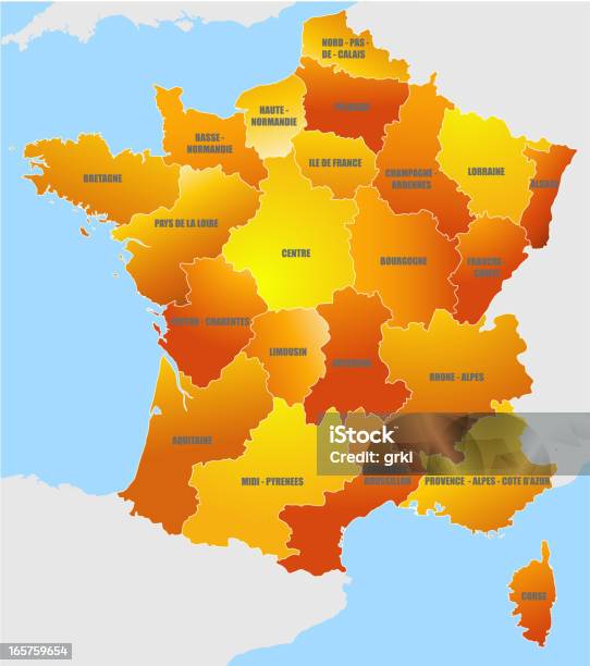 Vetores de Mapa Com Regiões Francesas e mais imagens de França - França, Mapa, Borgonha - França