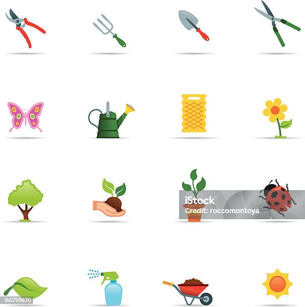 Set Di Icone Giardinaggio Colore - Immagini vettoriali stock e altre immagini di Cesoie da giardiniere - Cesoie da giardiniere, Cesoie, Forca da giardino