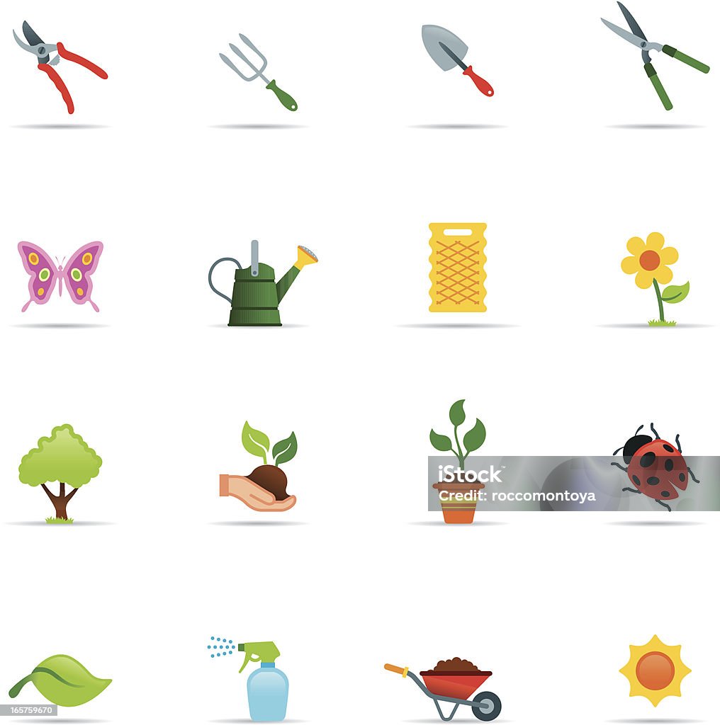 Zestaw ikon, ogrodnictwo kolor - Grafika wektorowa royalty-free (Nożyce do żywopłotu)