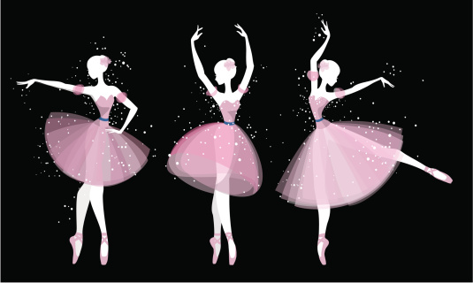 Ballet dancers silhouette in three differnt dancing poses