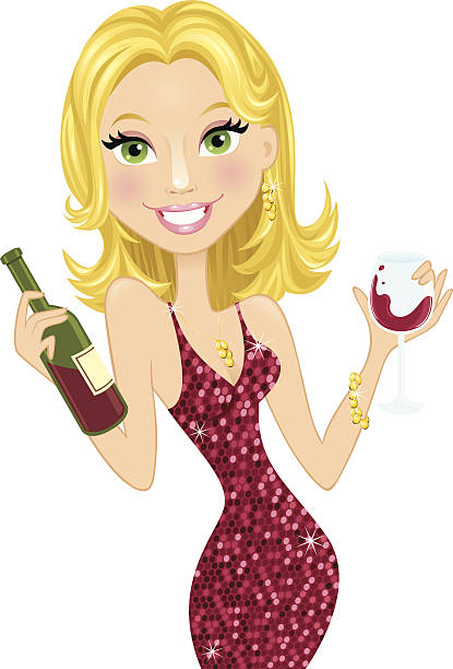 Beautiful blond woman holding wine vector art illustration