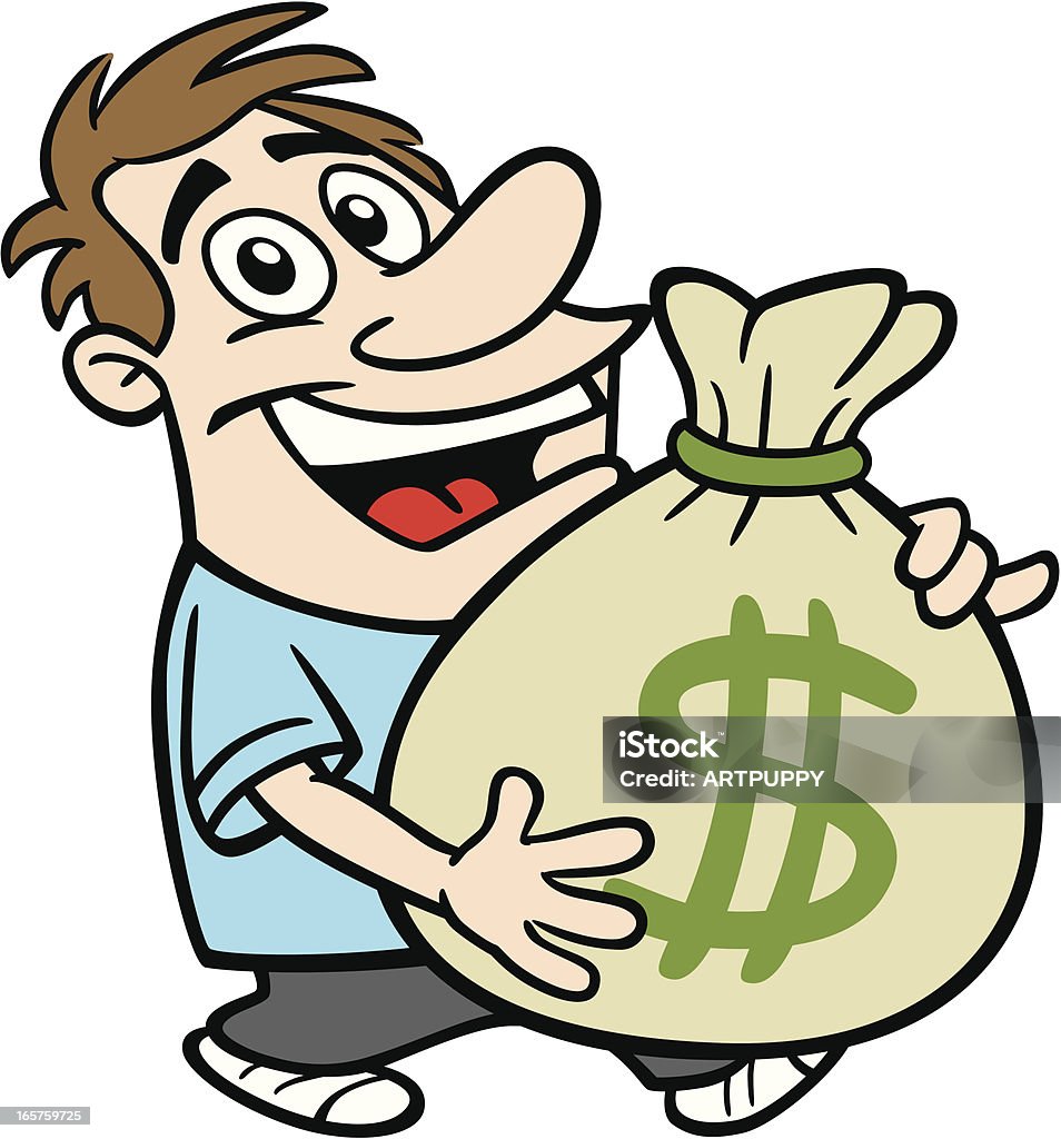 Bob With Bag Of Cash Great illustration of a cartoon guy holding a bag of cash. Perfect for a money or wealth illustration. EPS and JPEG files included. Be sure to view my other illustrations, thanks! Cartoon stock vector