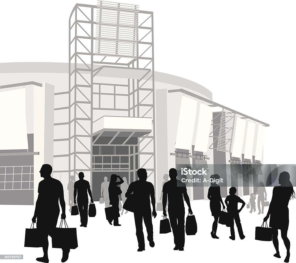 Vector silhouette image of shoppers outside a mall Vector Silhouette A-Digit Adult stock vector