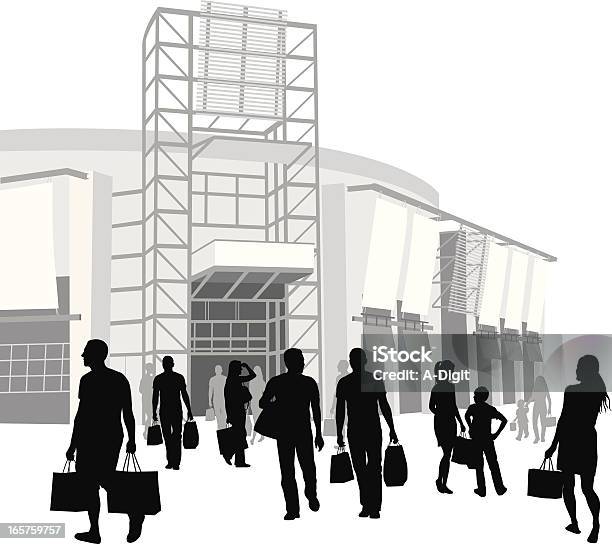 Vector Silhouette Image Of Shoppers Outside A Mall Vector Silhouette Stock Illustration - Download Image Now