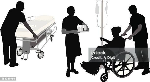 Hospital Duties Vector Silhouette Stock Illustration - Download Image Now - In Silhouette, Hospital, Bed - Furniture