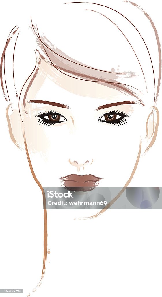 Woman with short brown hair Vector-illustration in brush-style of a woman with short brown hair Human Face stock vector