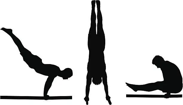 Vector illustration of Silhouettes of a male gymnast on the parallel bars