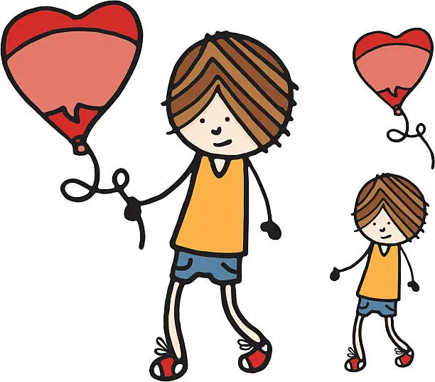Vector illustration of Boy carrying a heart shaped balloon