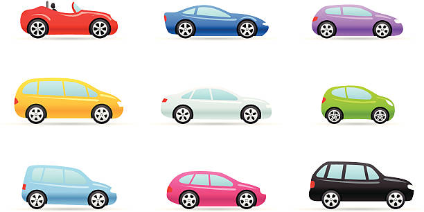 ilustrações de stock, clip art, desenhos animados e ícones de ícones de cor de carros - car isolated three dimensional shape white background
