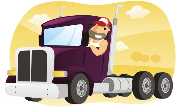 kreskówka, ciężarówka transportowa - truck driver driver truck semi truck stock illustrations