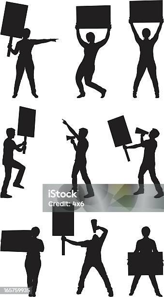 Difensori Con Segni Picket - Immagini vettoriali stock e altre immagini di Pugno - Pugno, Uomini, Manifestante