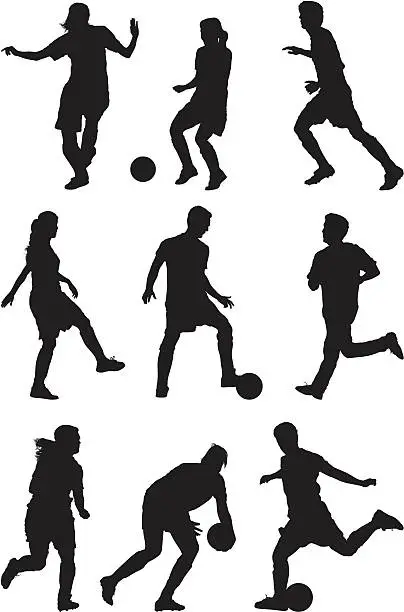 Vector illustration of Men and women running playing soccer