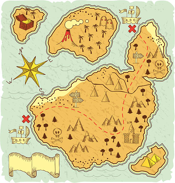 Hand-drawn treasure map Treasure map illustration map treasure map old pirate stock illustrations
