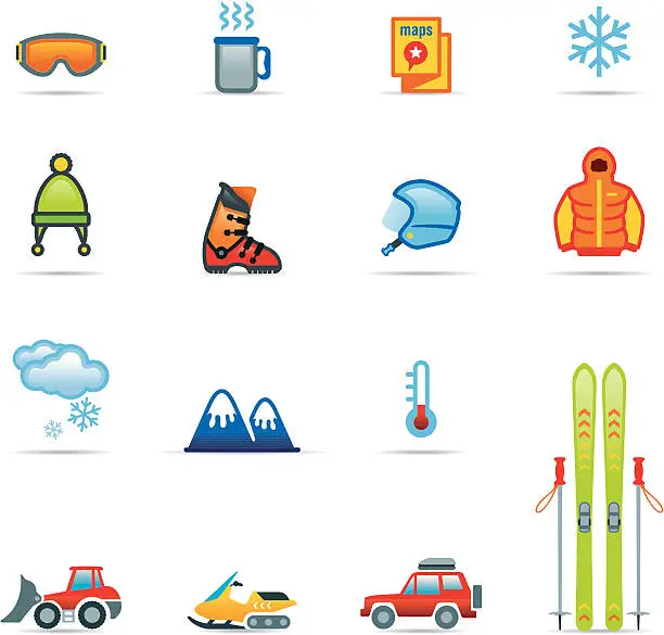 Vector illustration of Icon Set, Skiing Color