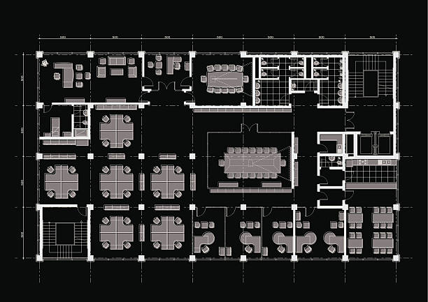 büro grundriss schwarzem hintergrund - domestic room wall steps staircase stock-grafiken, -clipart, -cartoons und -symbole