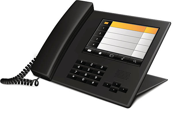 Black business landline telephone on white background vector art illustration